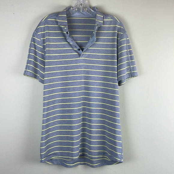 Lululemon Polo Shirt Short Sleeve Striped Gray Yellow Athletic Collared Men's M - Picture 3 of 8